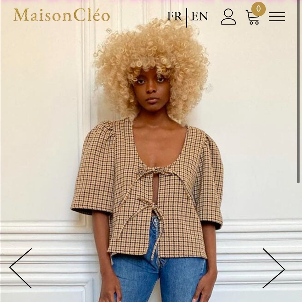 NWOT Maison Cleo Agnes Checked Cotton Blouse